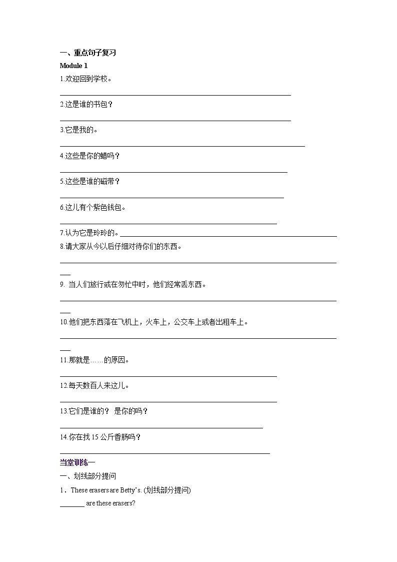 2022-2023年外研版七年级下册专项复习精讲精练：专题03 重点句子及句型转换专练(原卷版）第1页