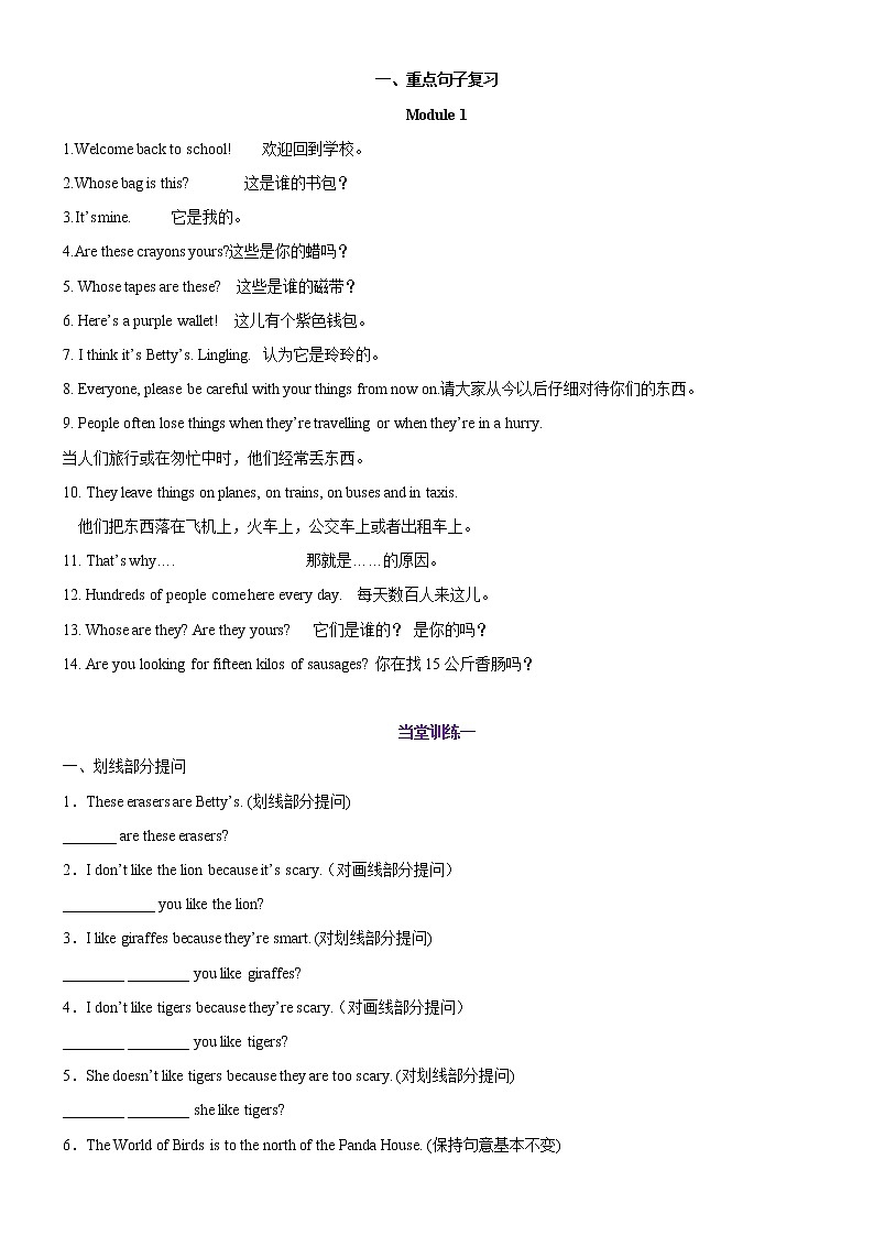 2022-2023年外研版七年级下册专项复习精讲精练：专题03 重点句子及句型转换专练（解析版）第1页