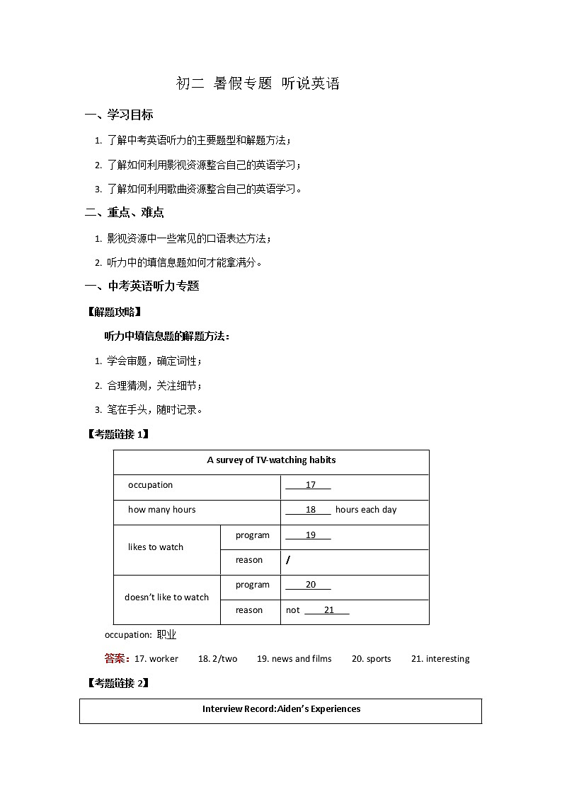 初二 暑假专题 听说英语第1页