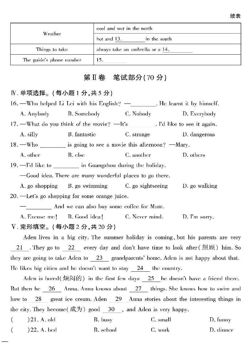 （2023春）外研版英语初中七年级下册-黄冈360°定制密卷_Module 3 密卷02