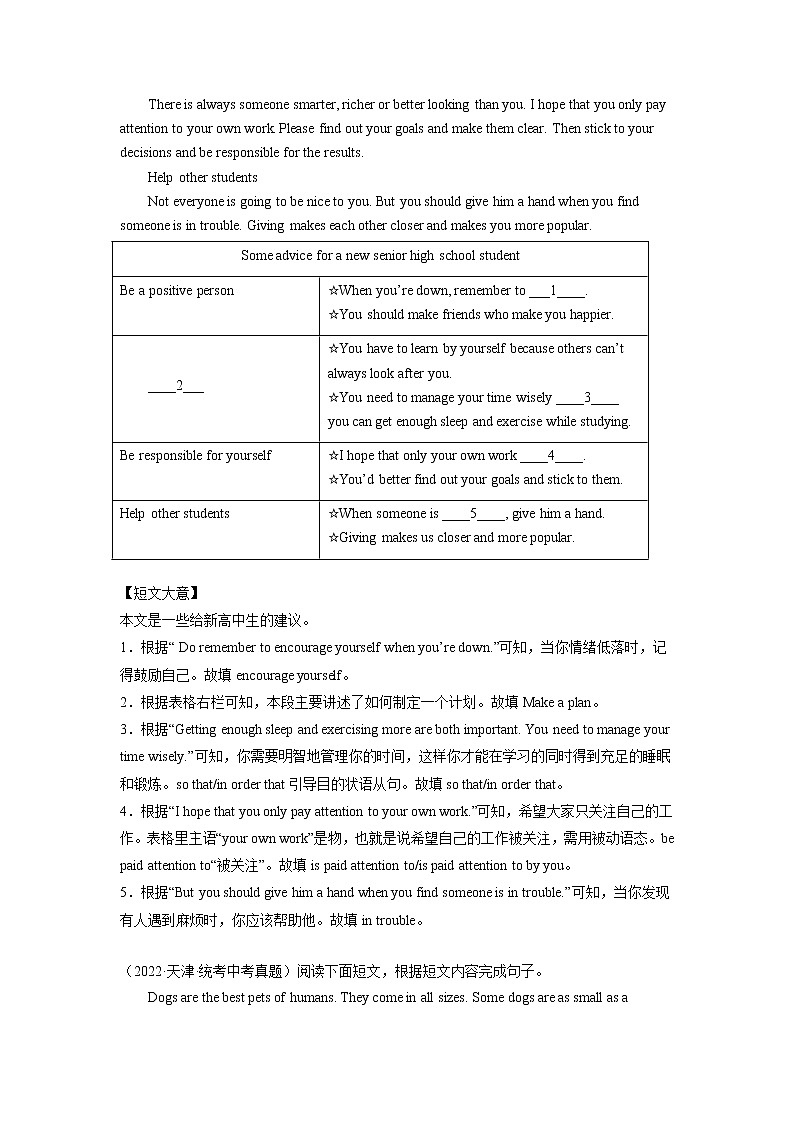 任务型阅读之完成句子或填表-2023年中考英语【热点·重点·难点】专练（全国通用）02