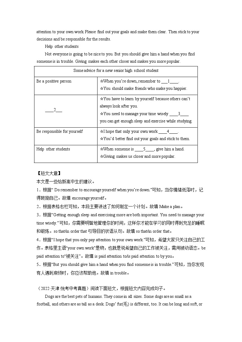 任务型阅读之完成句子或填表-2023年中考英语【热点·重点·难点】专练（全国通用）02