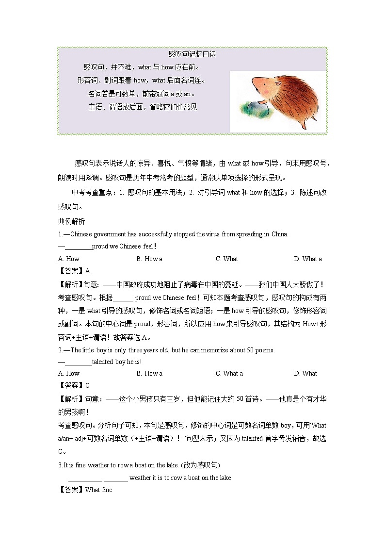 重难点20 感叹句-2023年中考英语【热点·重点·难点】专练（全国通用）（原卷版）第2页