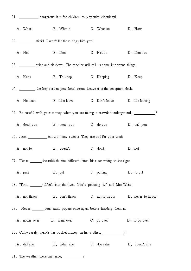 2023年牛津上海版中考英语语法专项练习-+反意疑问句祈使句感叹句第3页