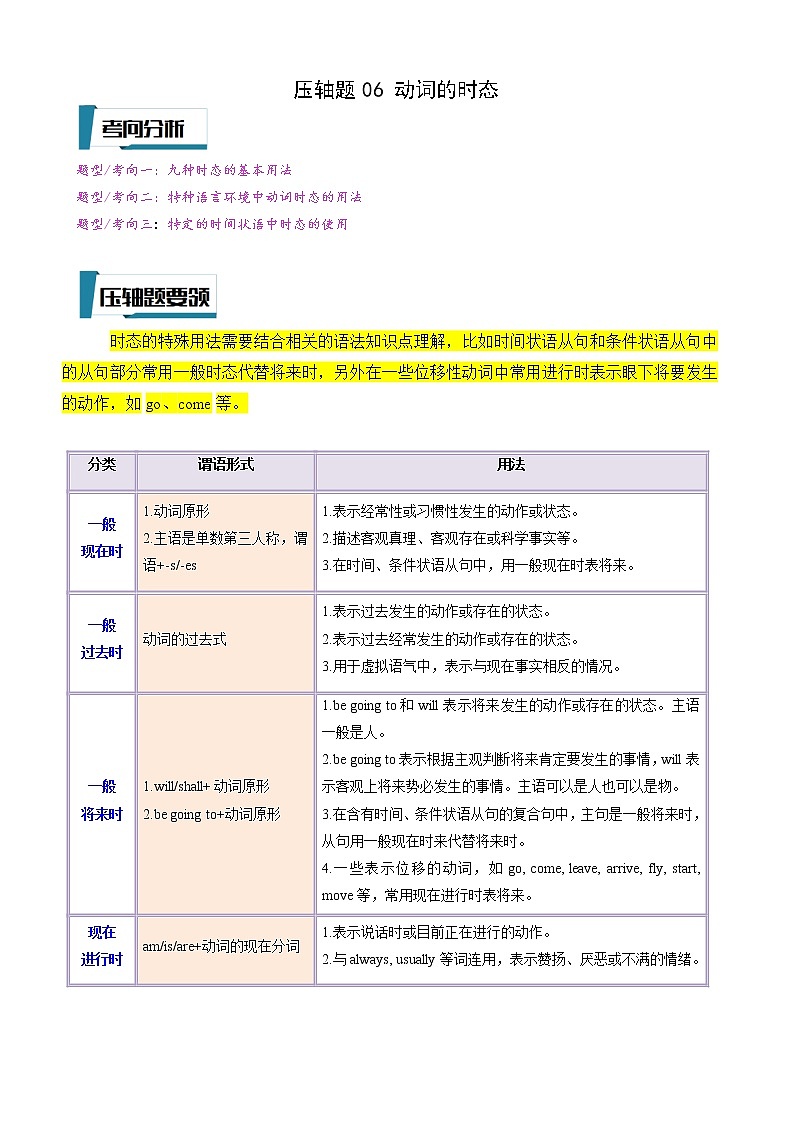 压轴题06 动词的时态-2023年中考英语压轴题专项训练（全国通用）01