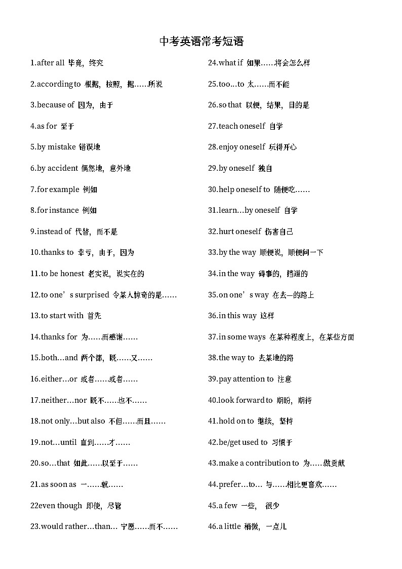 初中英语中考常考短语汇总（共178个）第1页