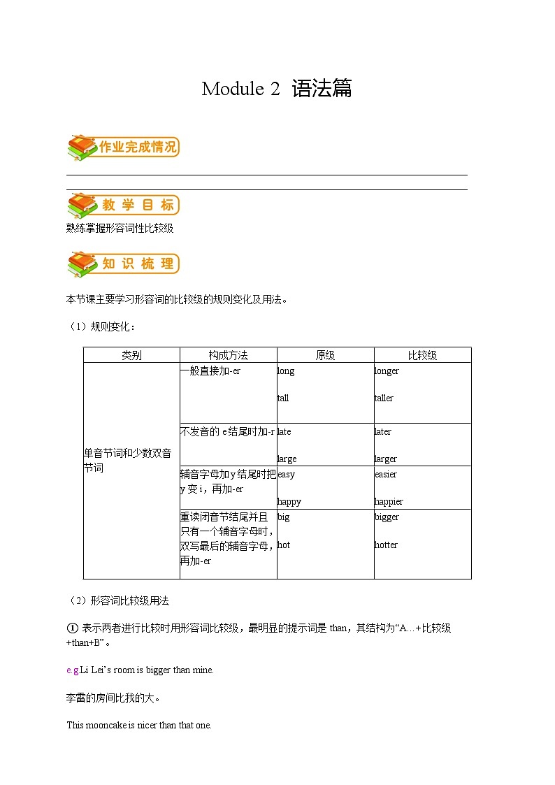 八年级上册外研版英语同步讲义 第4讲：Module 2 语法篇01