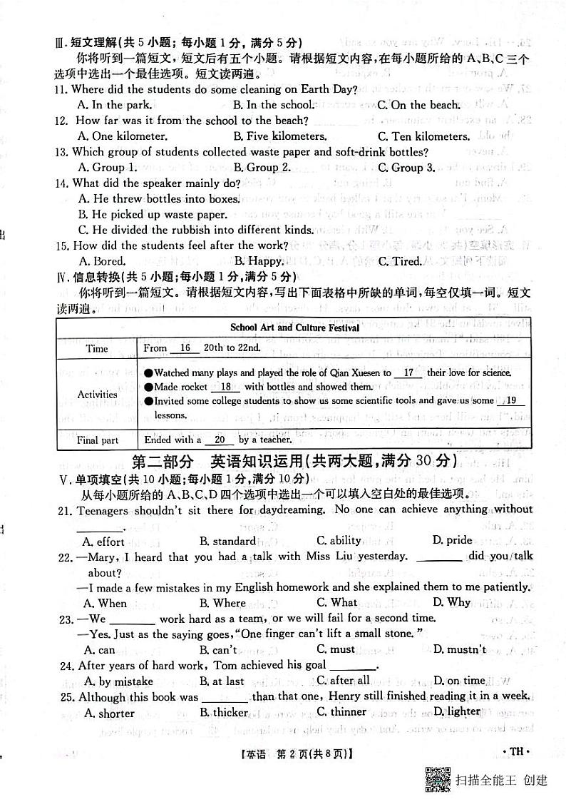 2023年安徽省阜阳市太和县中考二模英语试题02