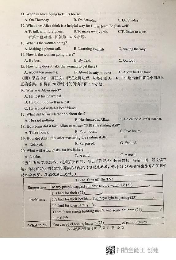 山东省泰安市东平县2022-2023学年八年级下学期期中考试 英语试题第2页