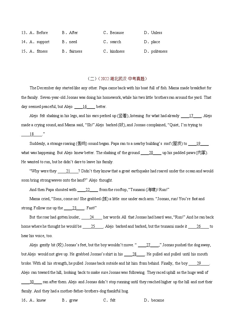 专题15 完形填空 考点1 人物故事类（15小题）-2022年中考英语真题分项汇编 （全国通用）（第1期）（原卷版）第2页