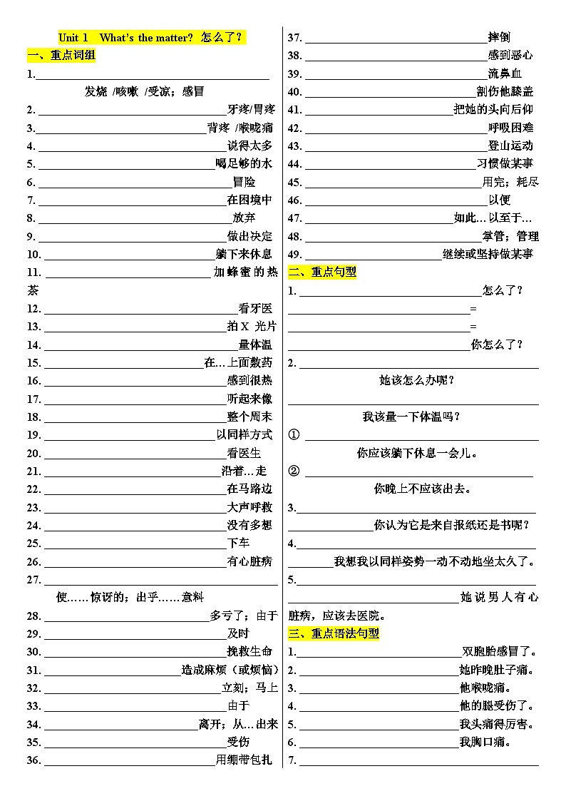 【专项练习】全套专题人教版英语复习八年级下册 词组、句型默写（全册）（带答案）第1页