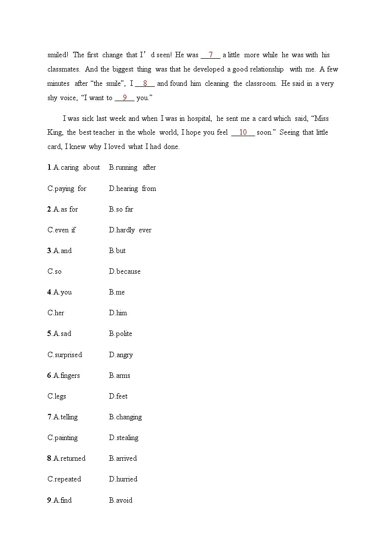 人教版中考英语复习题型专项训练2完形填空含答案第3页