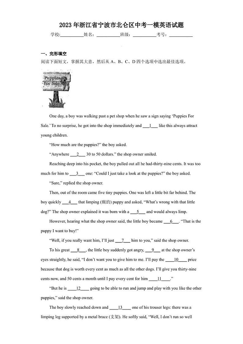 2023年浙江省宁波市北仑区中考一模英语试题01