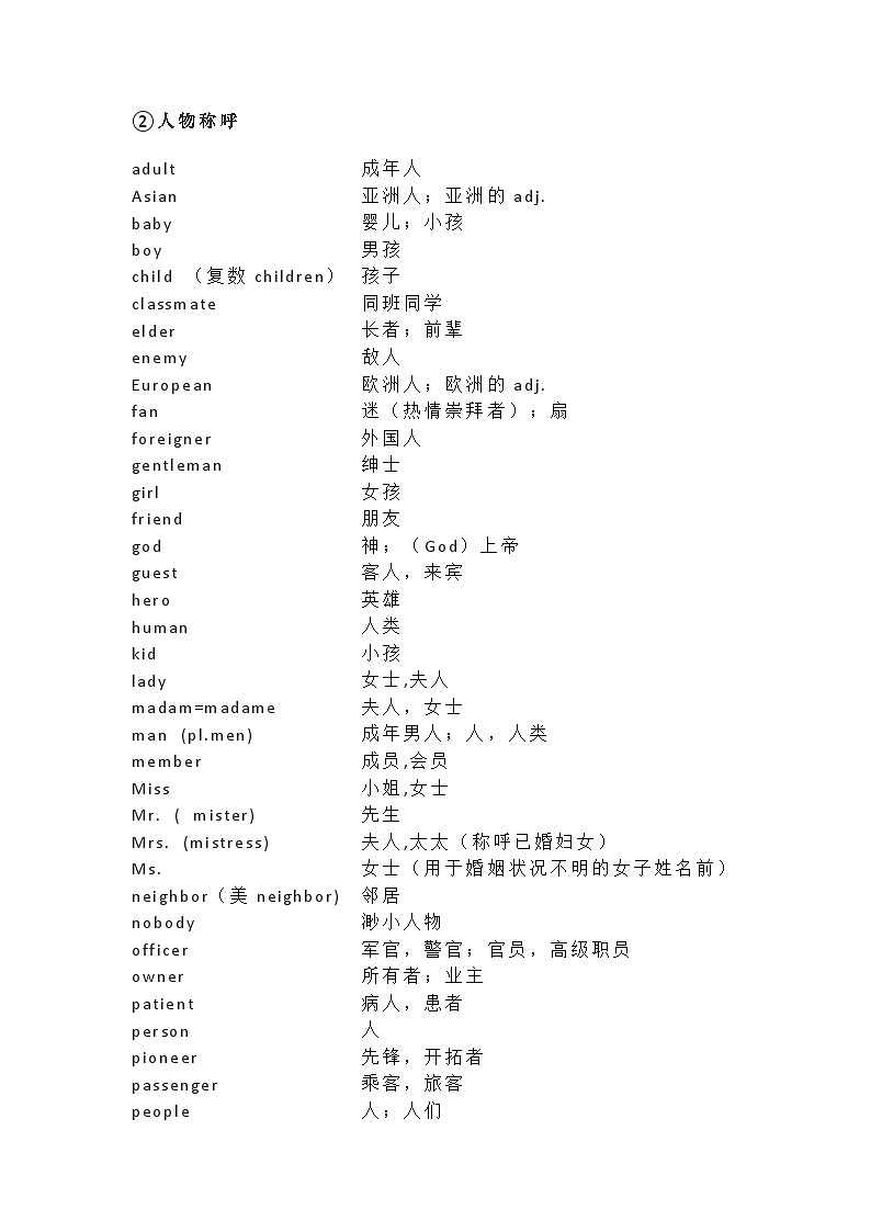 初中英语1600词分类速记表（中考前建议每天背诵）02