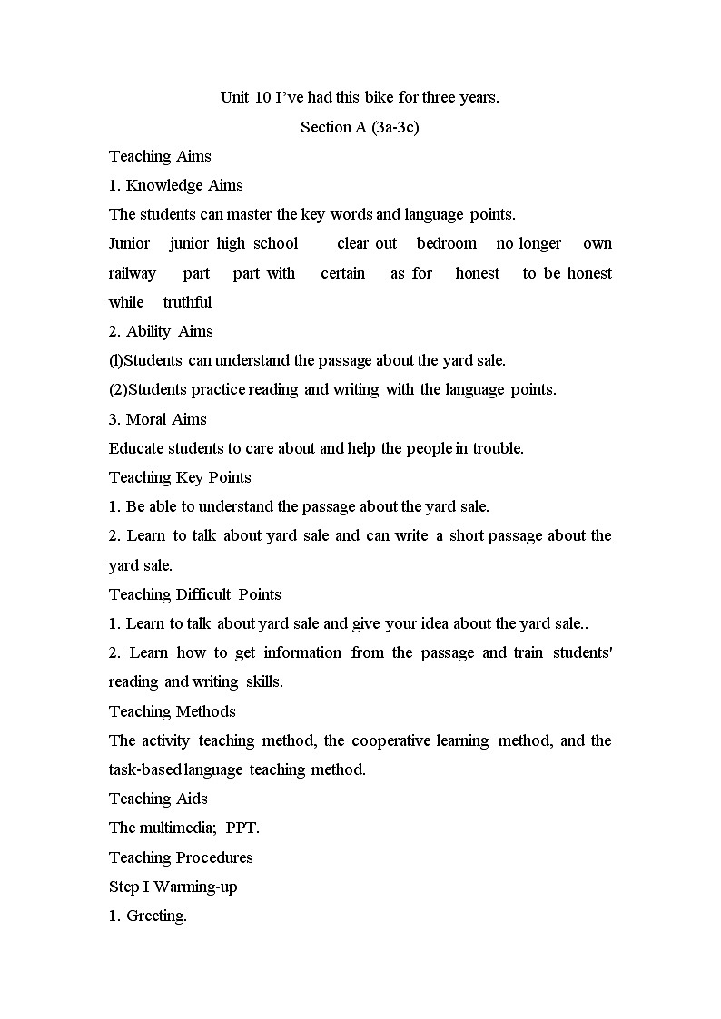Unit10  SectionA 3a 3c 教案  人教版八年级英语下册01