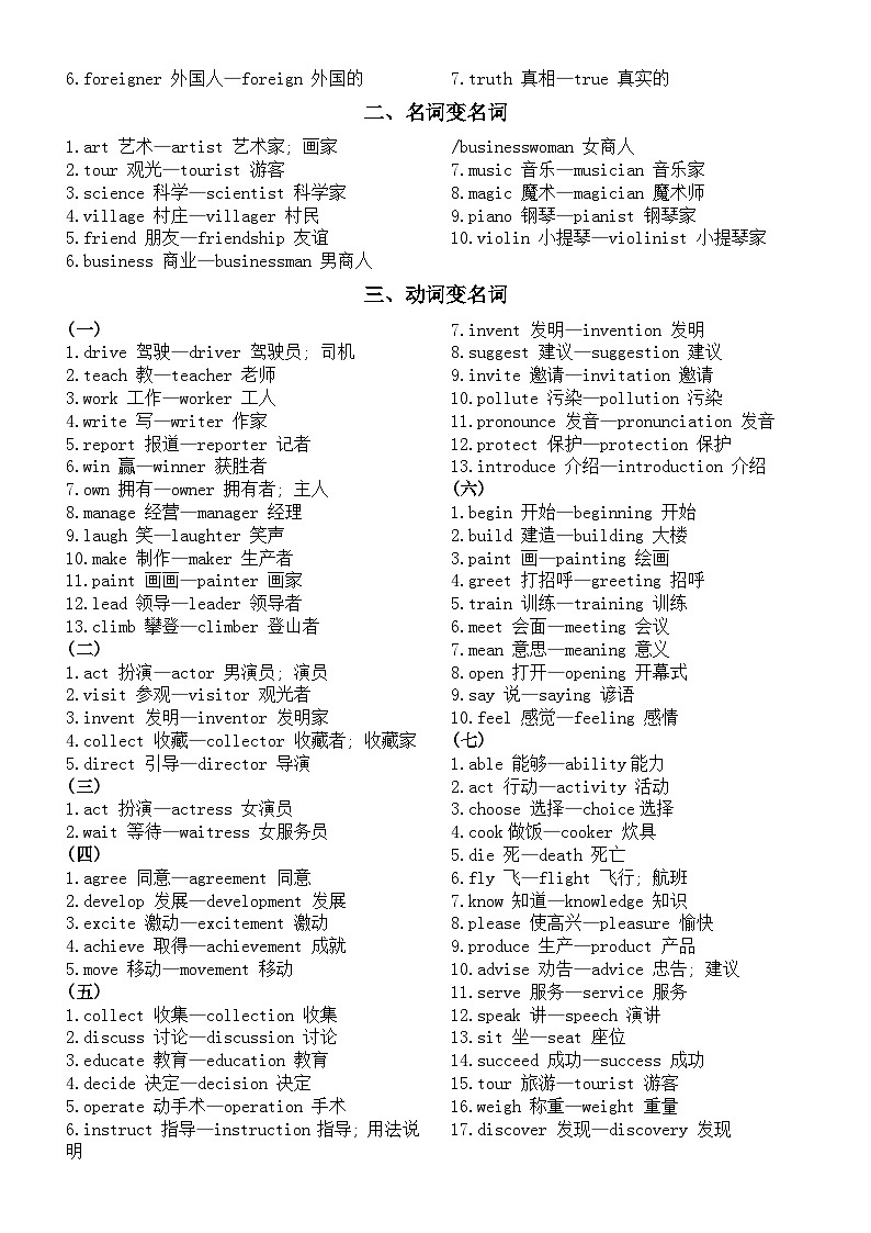 初中英语中考必会词性词形变化（共十四大类）第2页