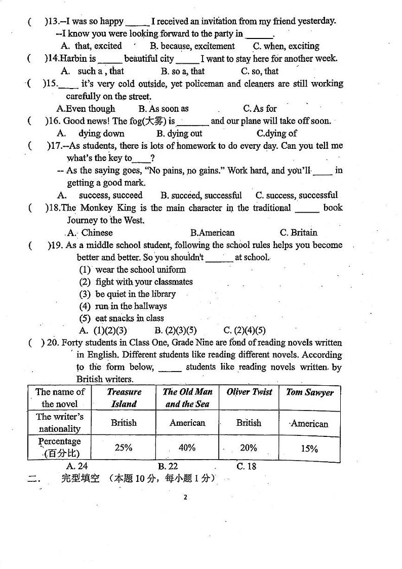 黑龙江省哈尔滨市香坊区风华中学2020-2021学年下学期八年级6月月考英语学科试卷第2页