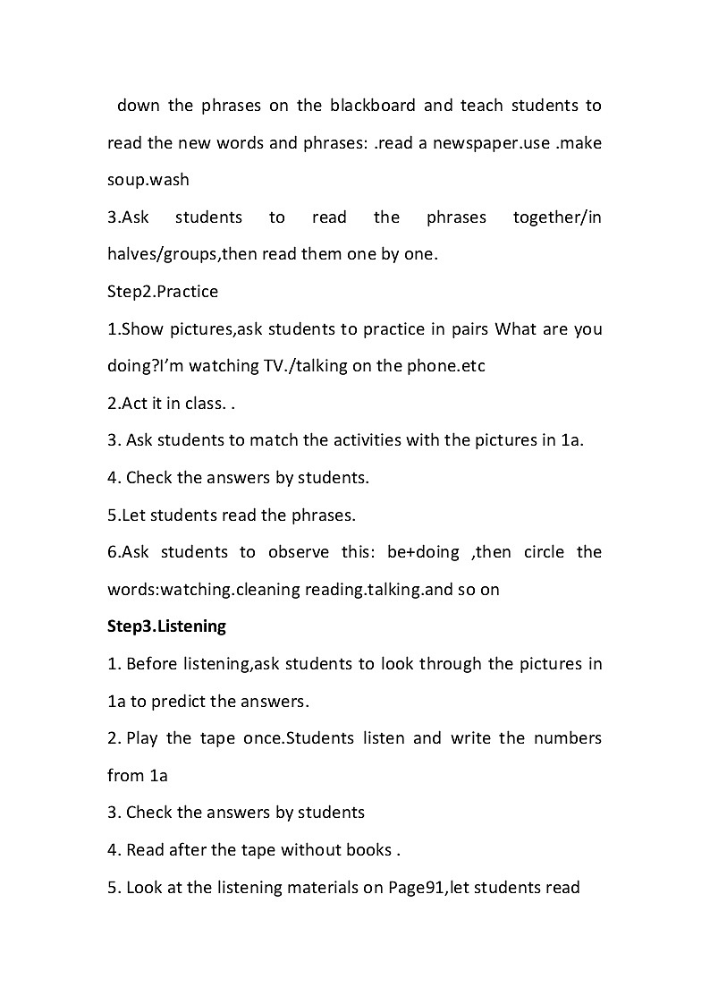 人教版英语七年级下册 Unit6 I 'm watching TV Section A(1a-1c)教学设计第2页