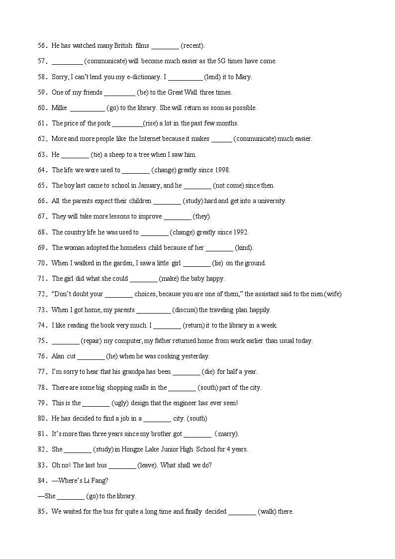 【期末专题复习】（人教版）2022-2023学年八年级英语下学期：专题02- 用所给单词的正确形式填空（重点单词全覆盖）练习（原卷+解析）03