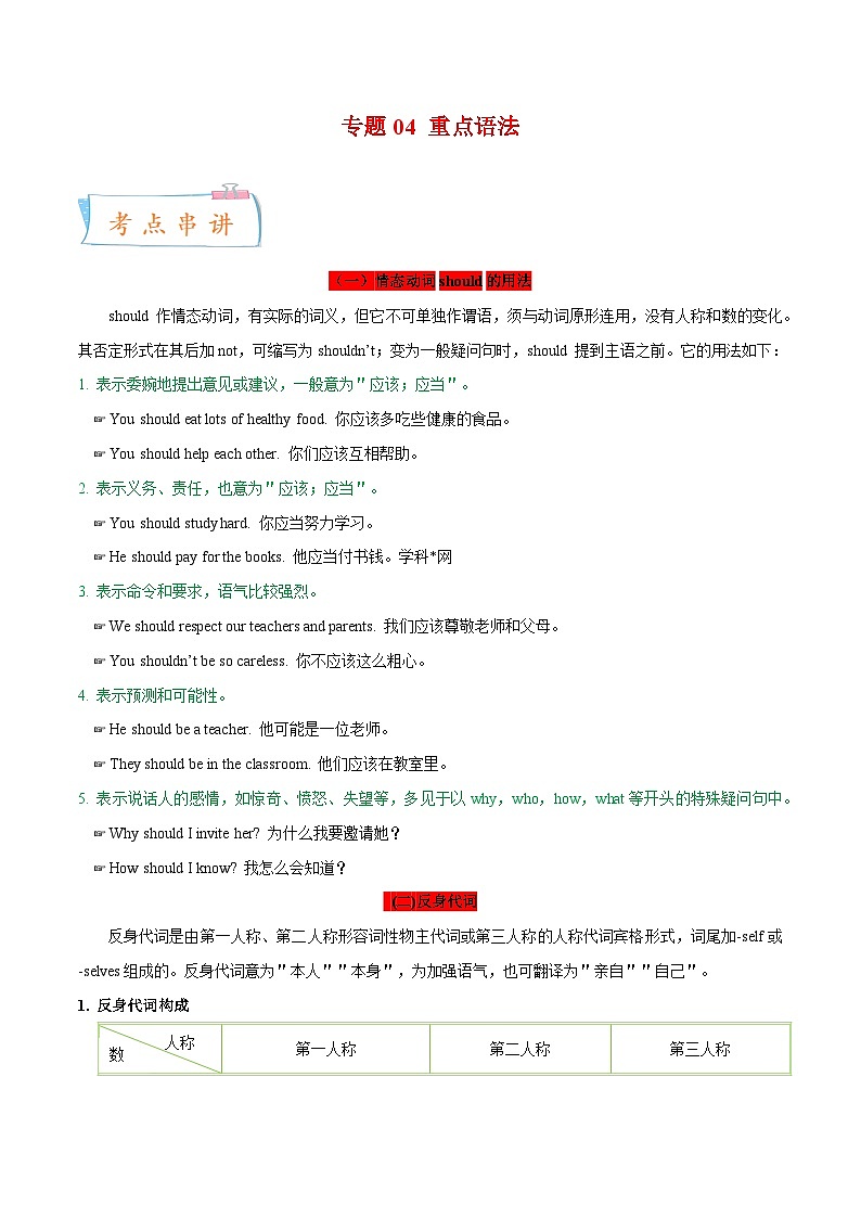 【期末专题复习】（人教版）2022-2023学年八年级英语下学期：专题04- 重点语法（知识讲练+真题专练）（解析版）第1页
