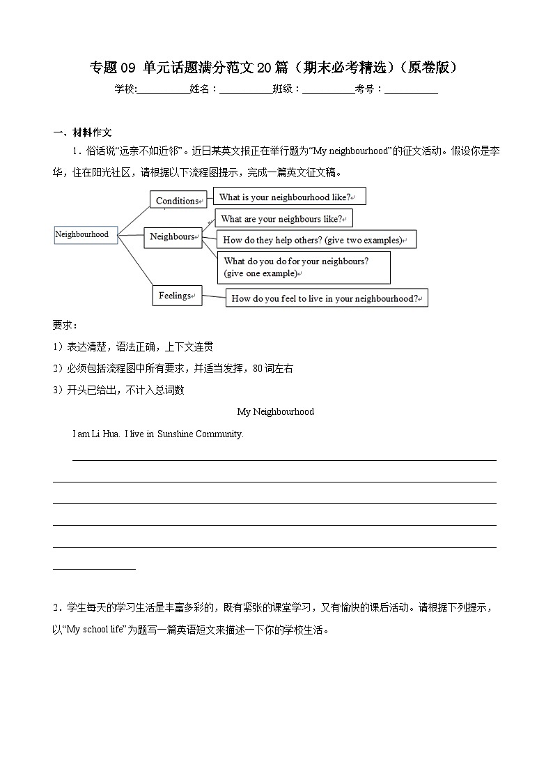 【期末专题复习】（牛津译林版）2022-2023学年七年级英语下学期：专题09-单元话题满分范文（期末常考精选）练习（原卷+解析）01