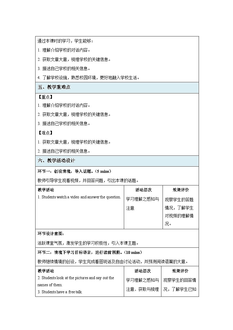 Unit 3 Welcome to our school Reading (I)示范课教学设计（牛津译林版七年级上册教案）02