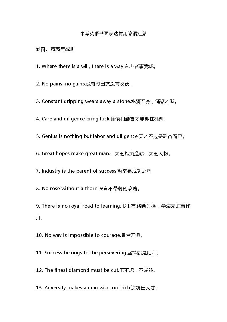 中考英语书面表达常用谚语汇总第1页