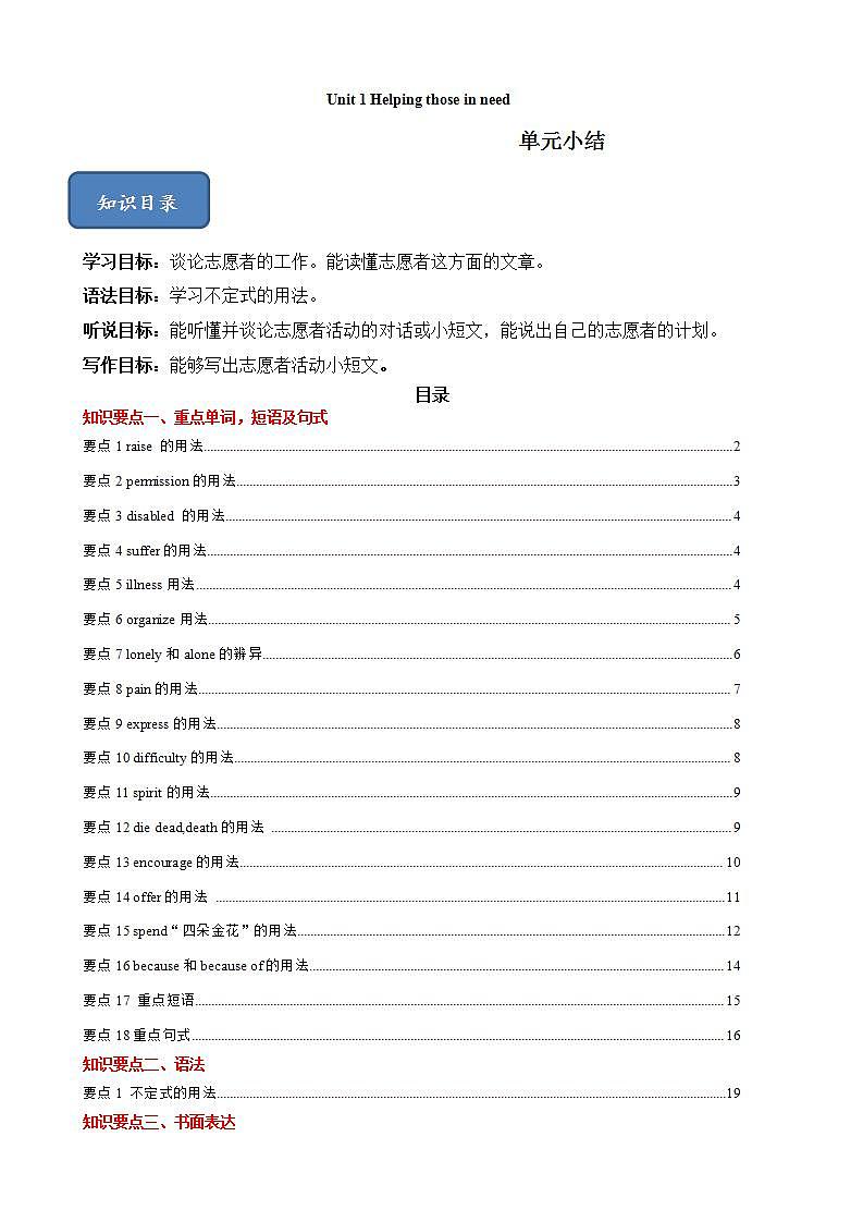Unit 1 单元小结-八年级英语下册同步精品课堂（牛津深圳版） 试卷01