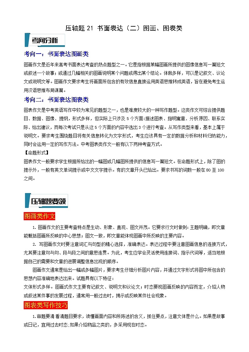 2023年中考英语 压轴题21 书面表达（二）图画、图表类（答案）第1页
