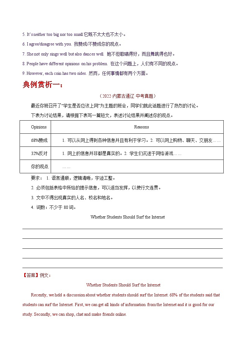 2023年中考英语 万能模板03 议论文 教案02