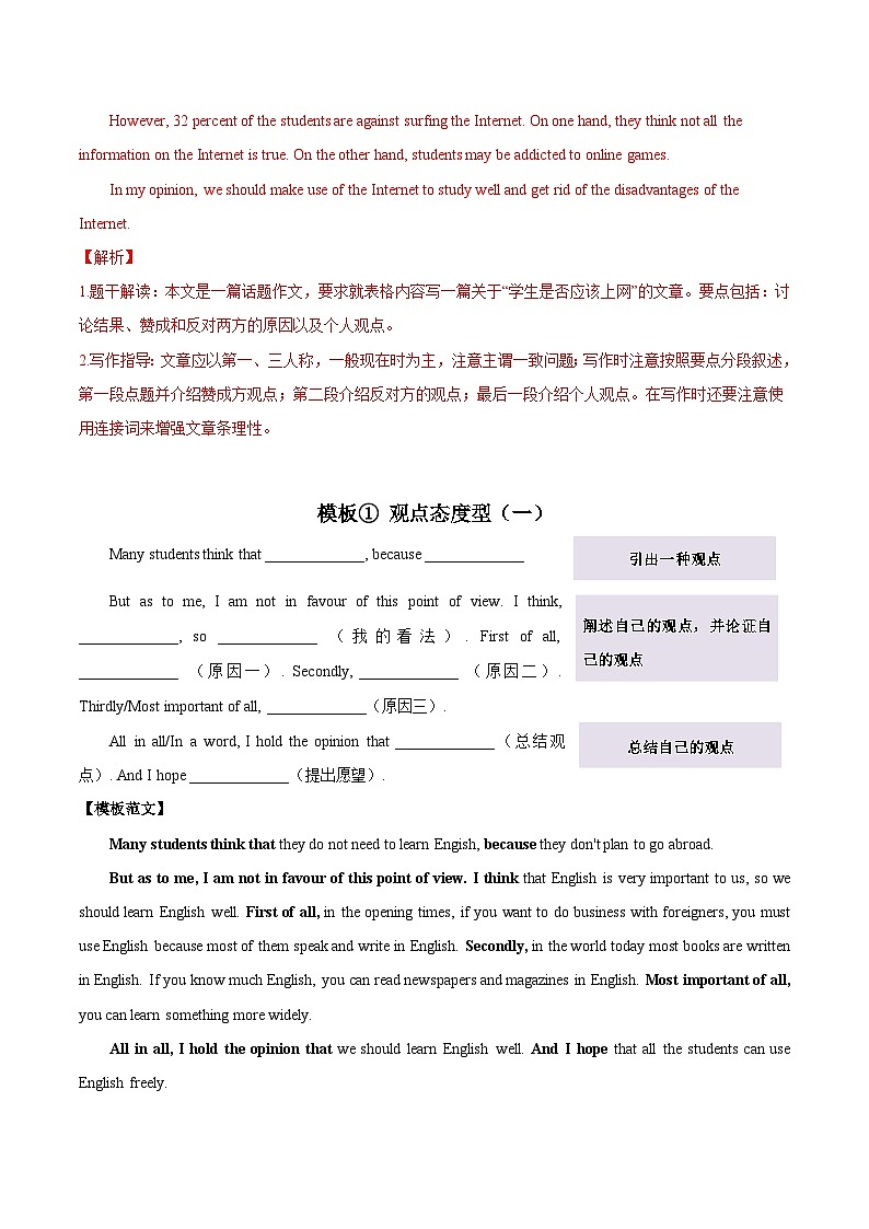2023年中考英语 万能模板03 议论文 教案03