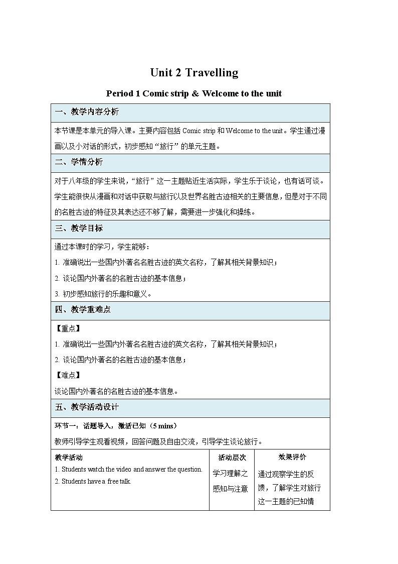 牛津译林版八年级英语下册Unit 2 Welcome to the unit 示范公开课教案第1页
