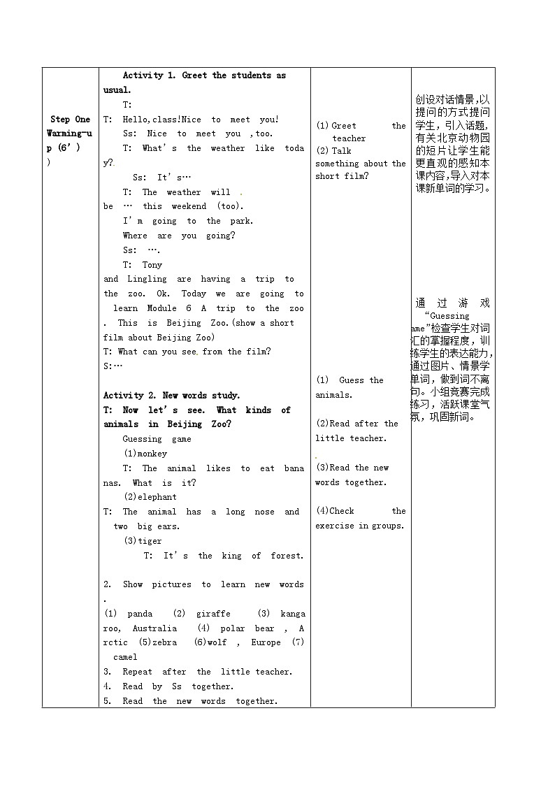 七年级英语上册 Module 6 Unit 1 Does it eat meat教案 （新版）外研版第2页