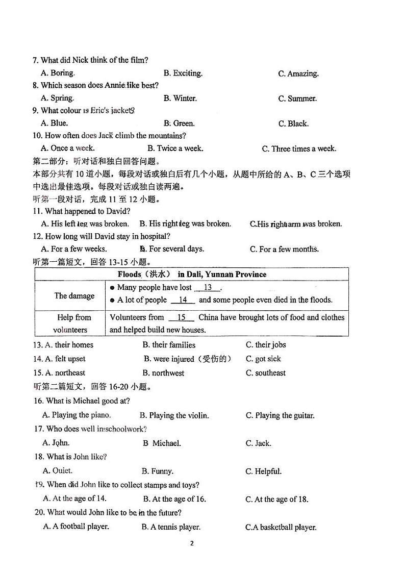 江苏省盐城市射阳外国语2022-2023学年七年级下学期英语期末试卷（无答案）第2页