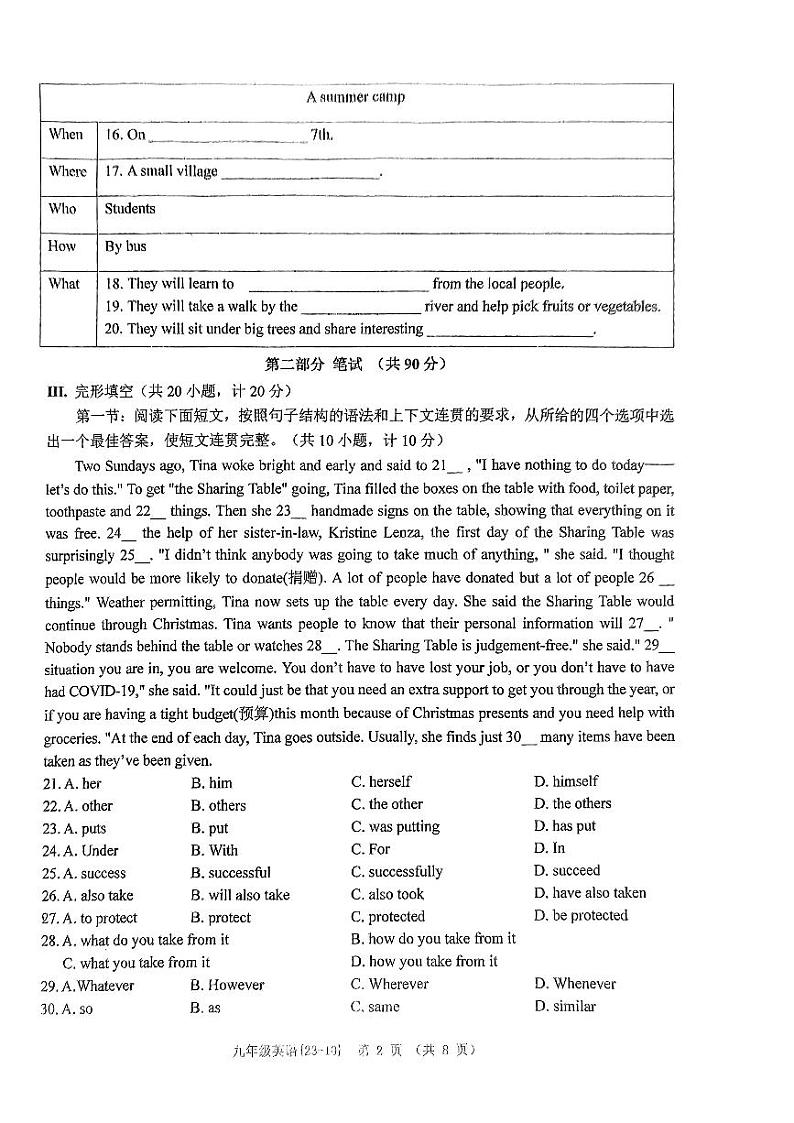 2023年陕西省西安市西安工业大学附属中学中考第十次模拟英语试题第2页
