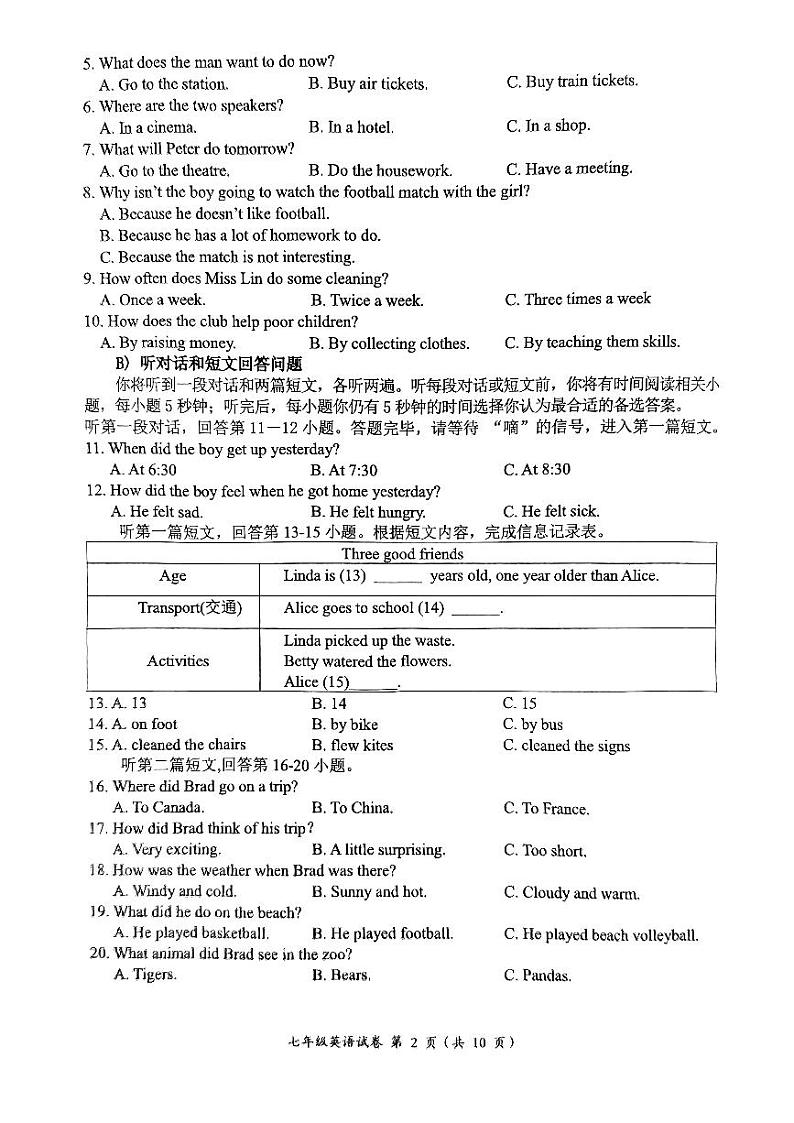 江苏省南通市通州区等2地2022-2023学年七年级下学期6月期末英语试题02
