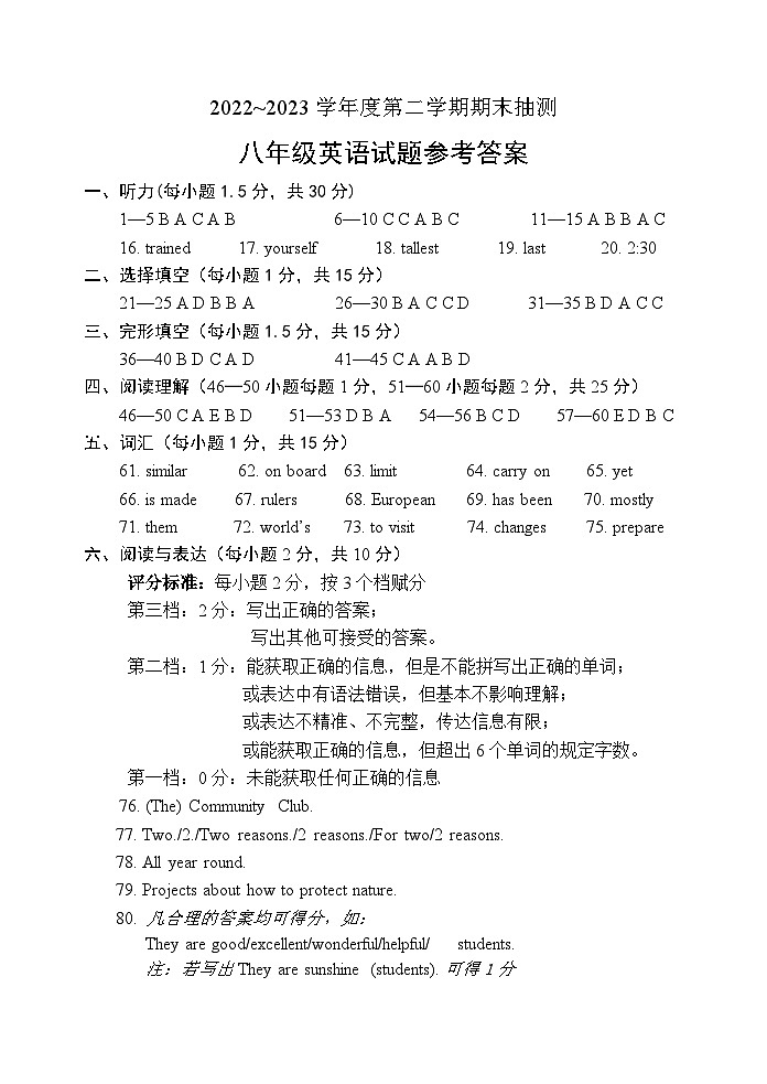 8年级英语答案第1页