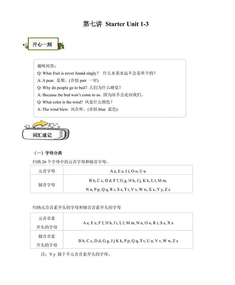 【精品同步练习】英语七年级新初一英语-7第七讲 Starter Unit 1-3（无答案）01