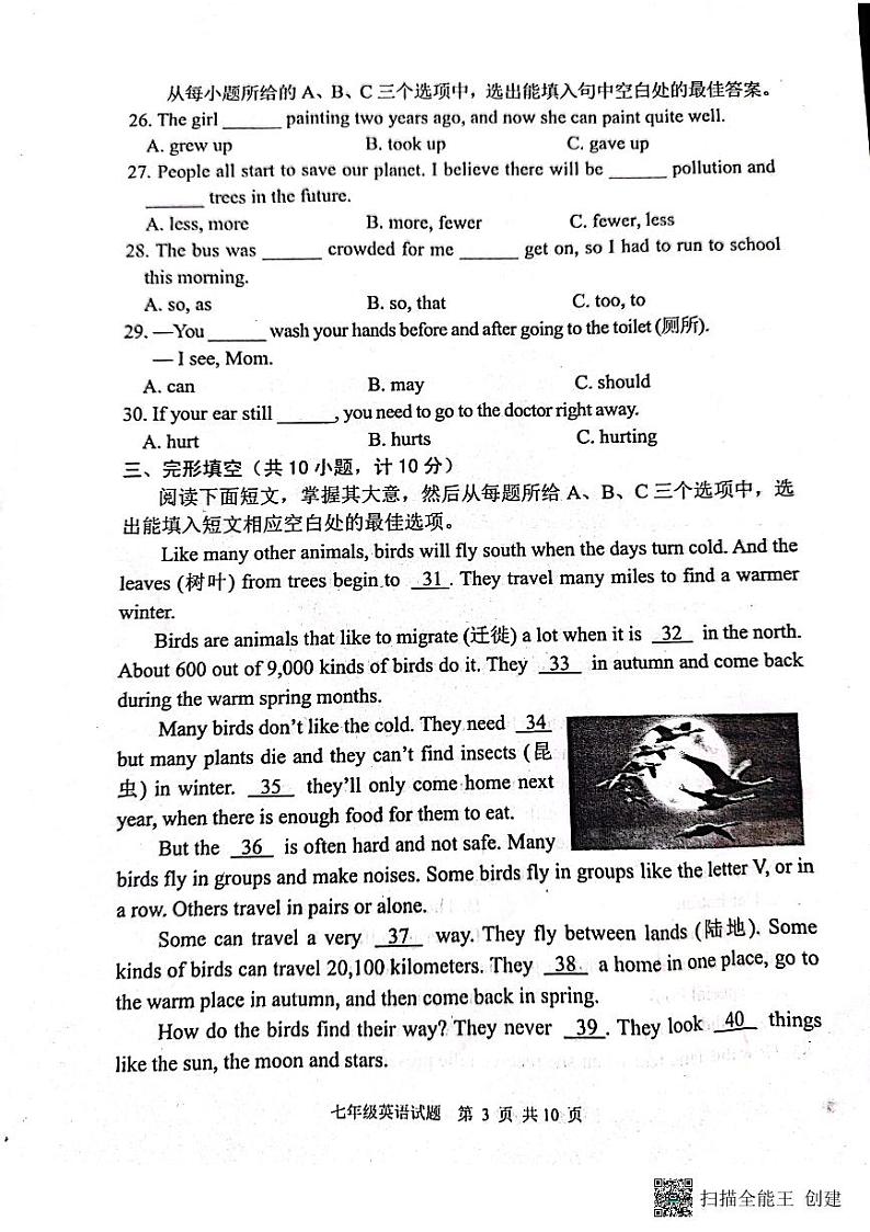 山东省泰安市东平县2022-2023学年七年级下学期期末英语试题03