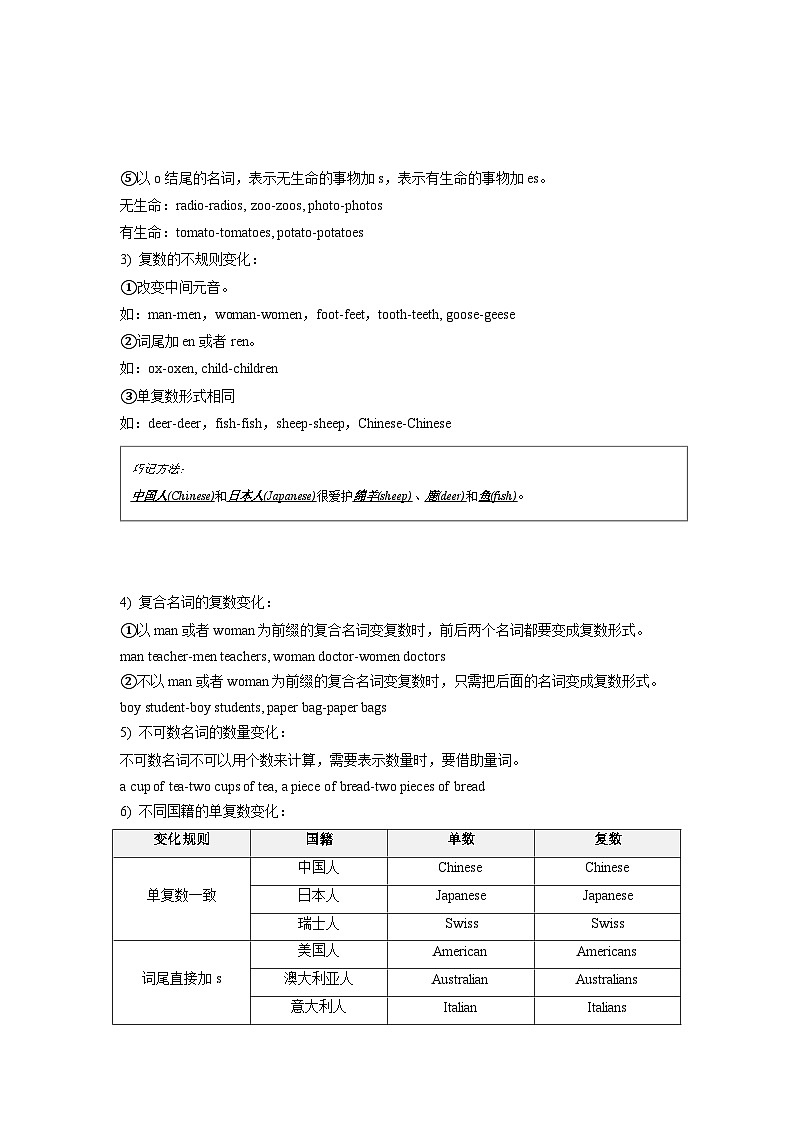 【暑假初中预备】人教版英语六年级（六升七）暑假-第01讲 名词 讲学案（练习版）第2页