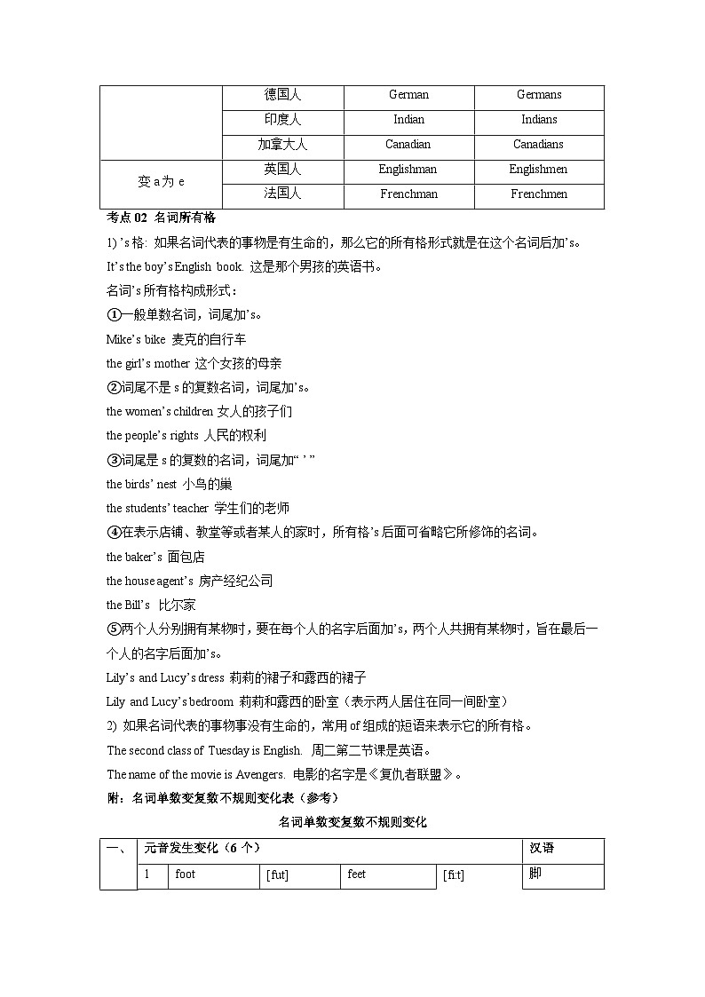 【暑假初中预备】人教版英语六年级（六升七）暑假-第01讲 名词 讲学案（练习版）第3页
