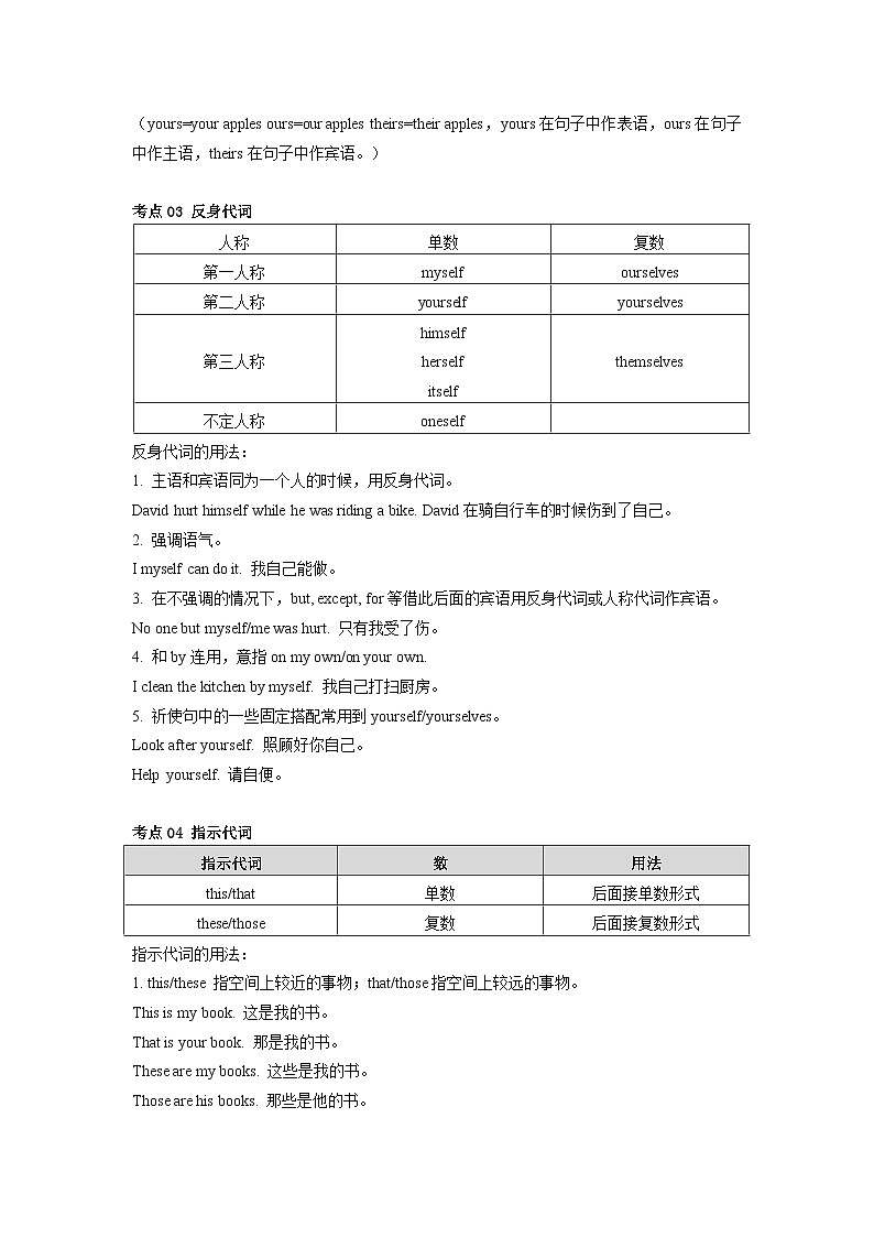【暑假初中预备】人教版英语六年级（六升七）暑假-第03讲 代词 讲学案03