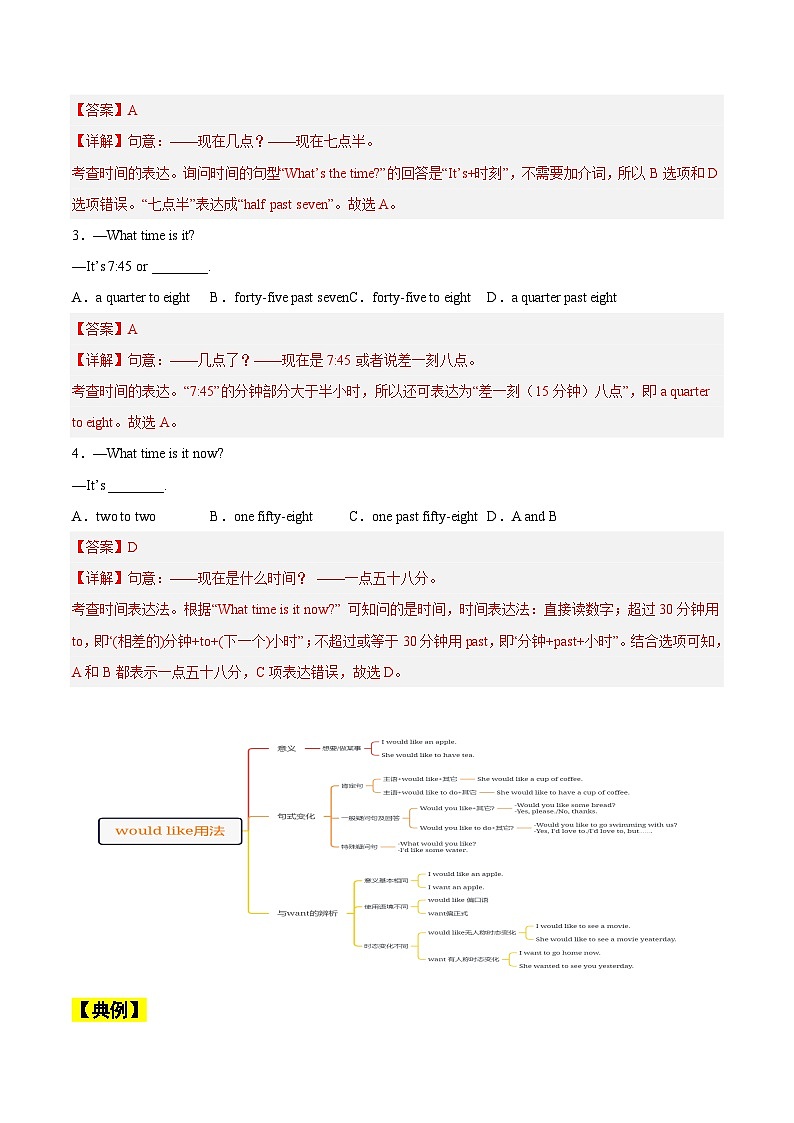 【暑假提升】人教版英语七年级（七升八）暑假 第05讲：时间表达法和would like 讲学案02