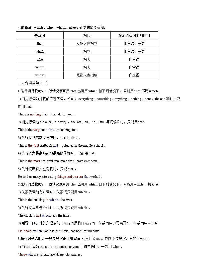 【暑假提升】人教版英语八年级（八升九）暑假-第09讲  定语从句 讲学案02