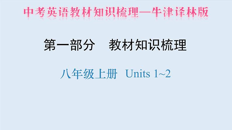 中考英语教材知识梳理—牛津译林版八年级上册 Units 1_2课件PPT第1页