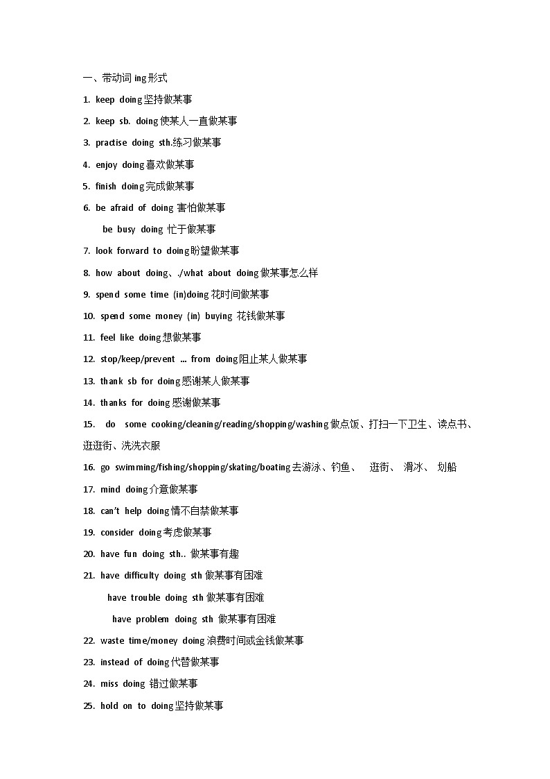 初中英语考试动词+doing和+to do分类汇总01