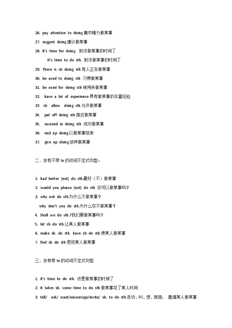 初中英语考试动词+doing和+to do分类汇总02