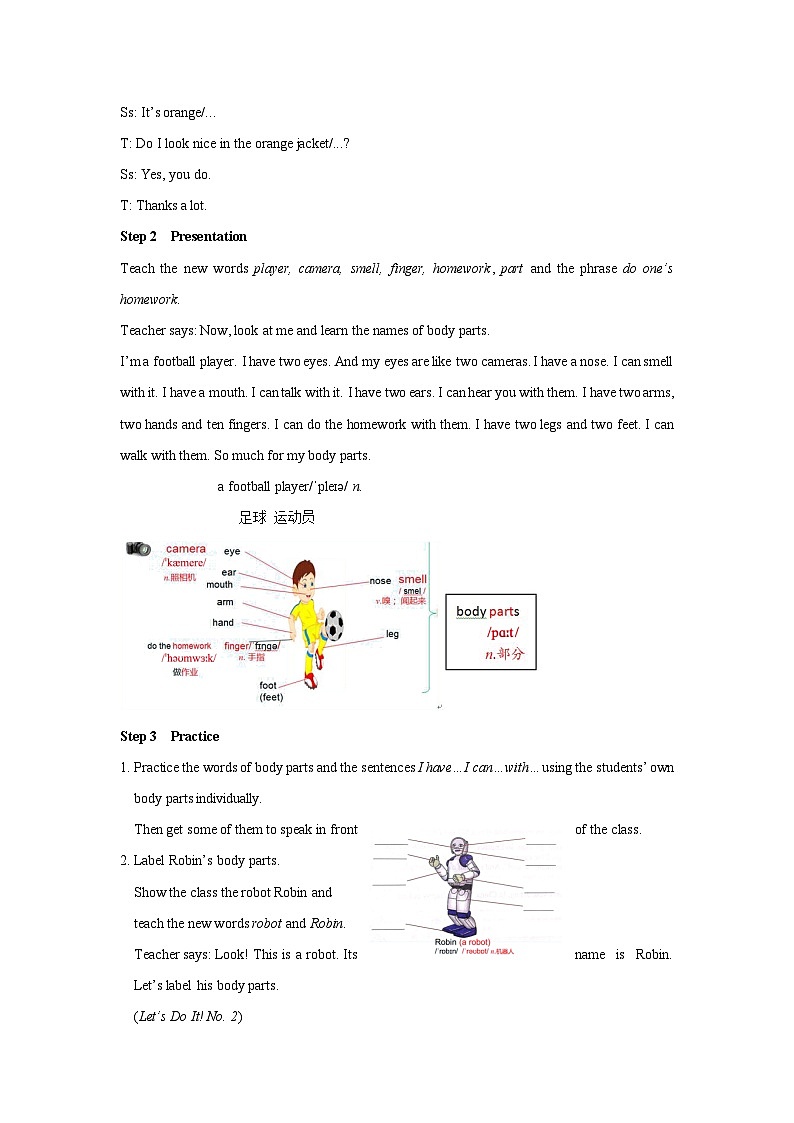 Unit 3 Body Parts and Feelings Lesson 13 Body Parts-2022-2023学年初中英语冀教版七年级上册同步教案02