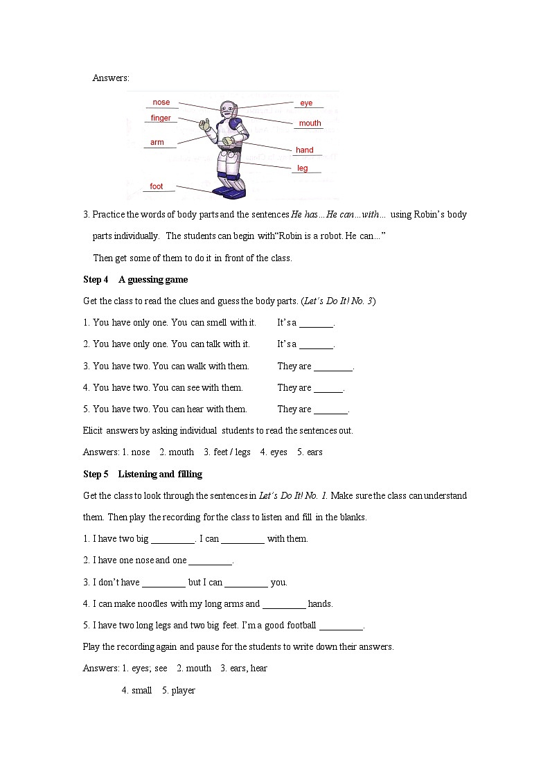 Unit 3 Body Parts and Feelings Lesson 13 Body Parts-2022-2023学年初中英语冀教版七年级上册同步教案03