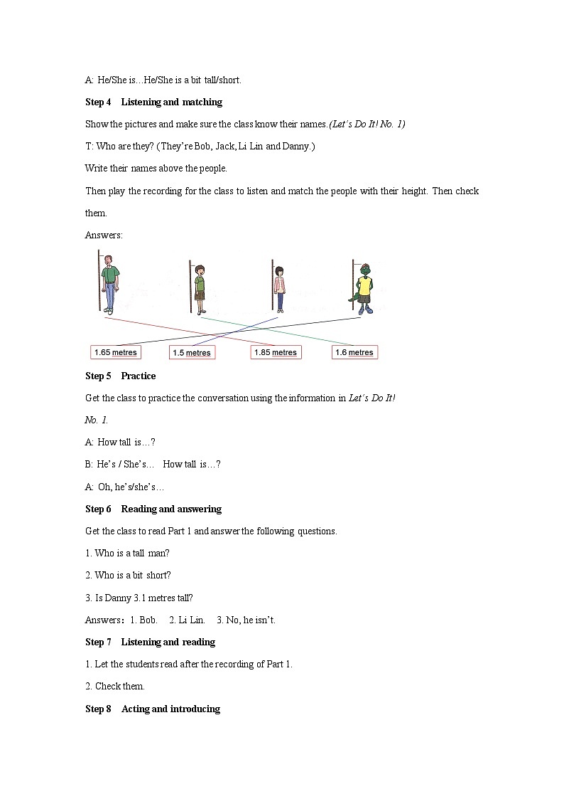 Unit 3 Body Parts and Feelings Lesson 15 Tall or Short-2022-2023学年初中英语冀教版七年级上册同步教案第3页